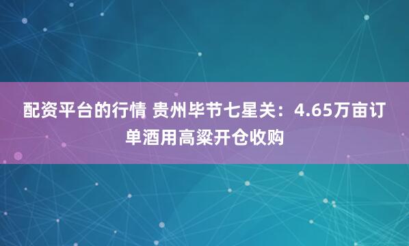 配资平台的行情 贵州毕节七星关：4.65万亩订单酒用高粱开仓收购